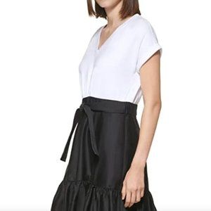 Calvin Klein Black And White Ruffle Dress